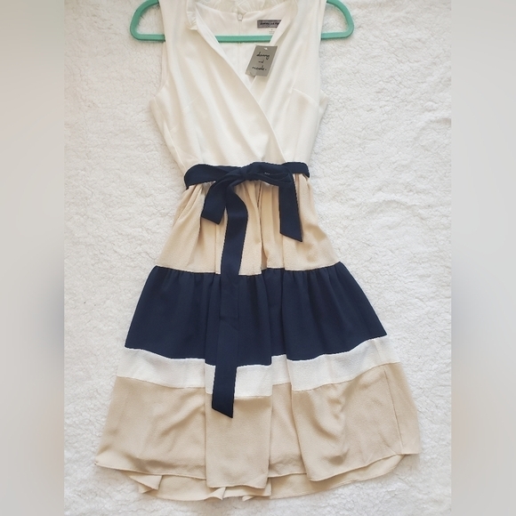 NWT Danny & Nicole Ruffle Sleeveless Colorblock  Fit and Flare Dress Size 4 - Picture 1 of 14